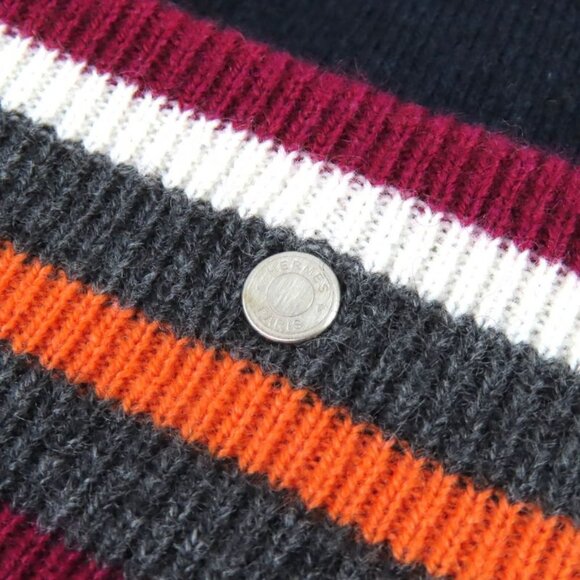 Hermes Twist Cashmere Series Button Beanie Knit Cap Navy Multicolor L main image 6